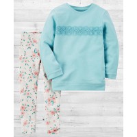 Комплект 2в1 пуловер и леггинсы Картерс "Цветочное настроение"